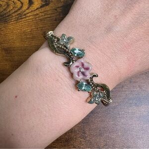 Napier Floral Enamel Bracelet with Pink Green Accents Gold Tone